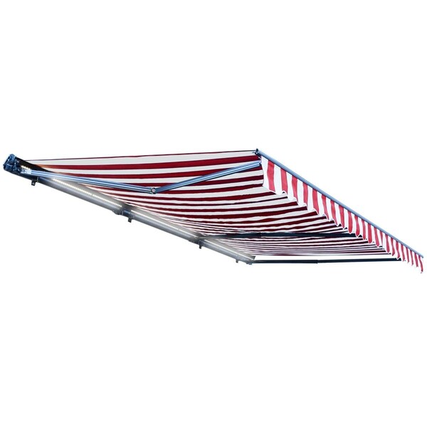 Tepee Supplies Motorized LED 20 x 10 ft. Half Cassette Retractable Awning, Red & White Stripes TE2752791 - main